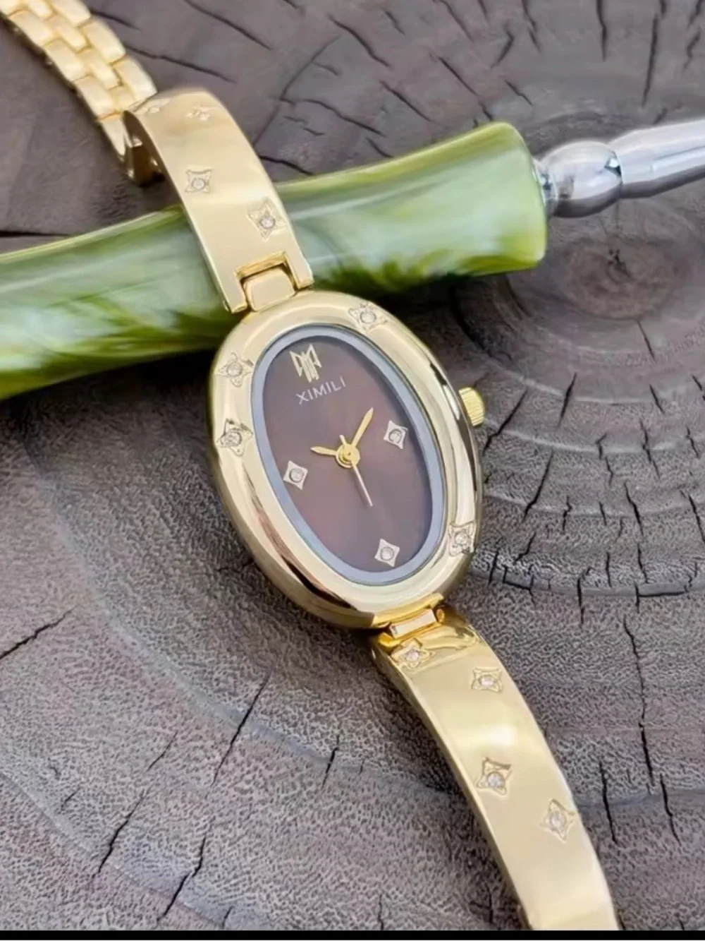 Anthropologie Gold-Tone Bracelet Watch with Brown Dial